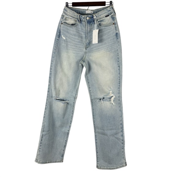 Cello Denim - Cello Super High Rise Dad Jeans Light Wash Distressed Size 09